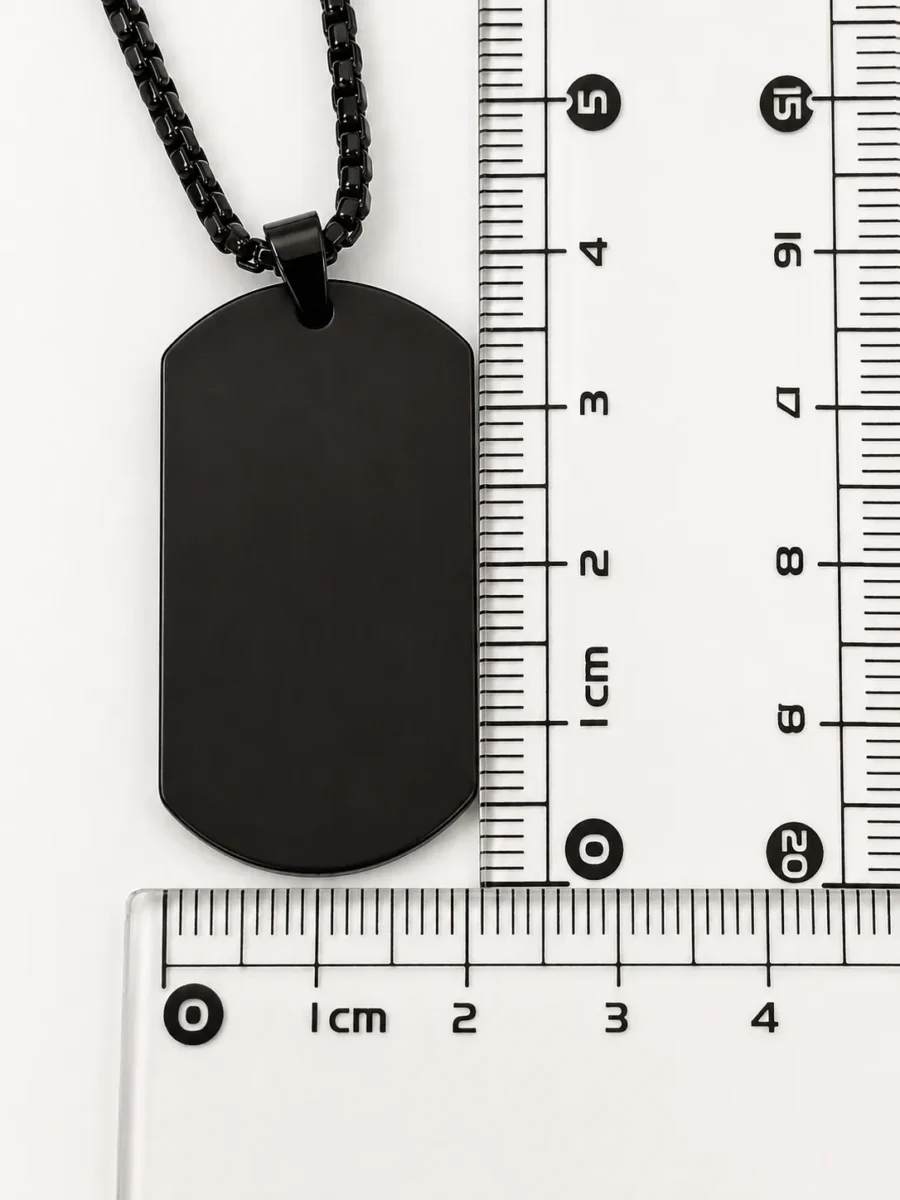 Chapa de Acero Negra con Cadena – Grabado Personalizado Chapa de Acero Negra con Cadena – Grabado Personalizado - Imagen 6