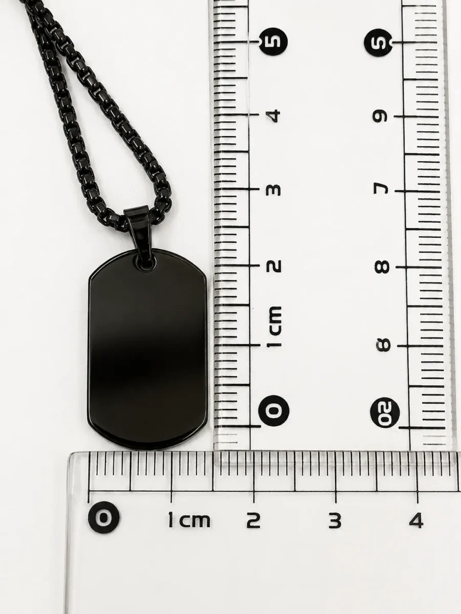 Chapa Negra de Acero con Cadena 60 cm – Grabado Personalizado Chapa Negra de Acero con Cadena 60 cm – Grabado Personalizado - Imagen 5