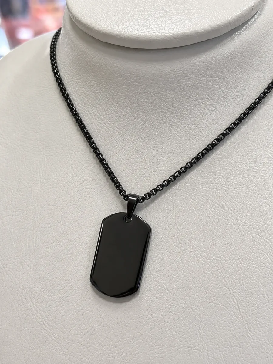 Chapa Negra de Acero con Cadena 60 cm – Grabado Personalizado Chapa Negra de Acero con Cadena 60 cm – Grabado Personalizado - Imagen 2