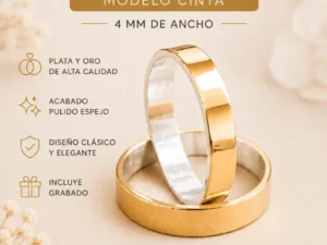 Alianzas Plata y oro Cintas 4mm(precio por unidad) Alianzas Plata y oro Cintas 4mm(precio por unidad)