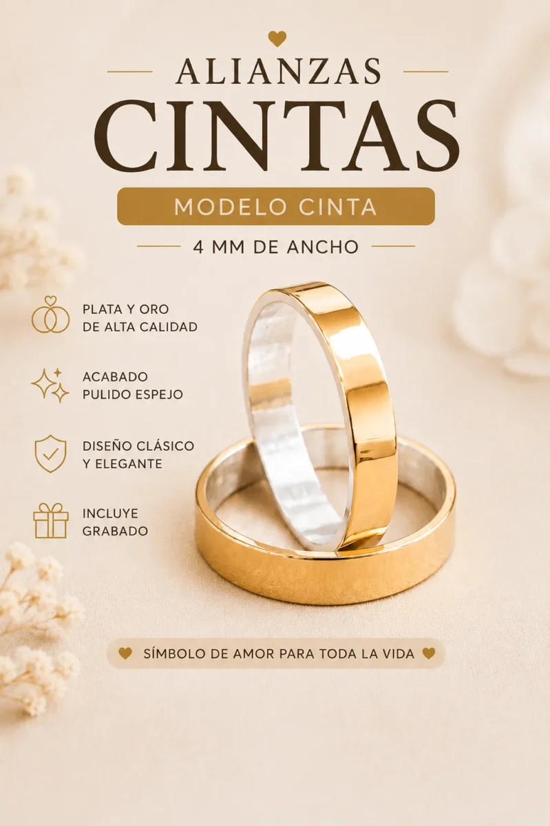 Alianzas Plata y oro Cintas 4mm(precio por unidad) Alianzas Plata y oro Cintas 4mm(precio por unidad)