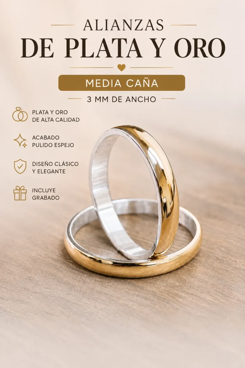 Alianzas Plata y oro media caña(precio por unidad) Alianzas Plata y oro media caña(precio por unidad)